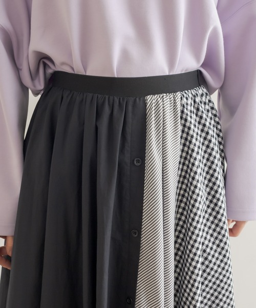 Lui's（ルイス）の「ギンガム・ストライプミックスアシメヘムラインスカート（スカート・レディース・ブラック・FREE）」の9枚目の写真