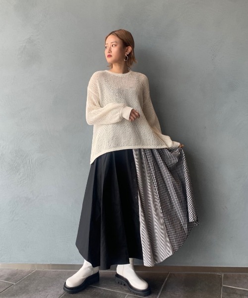Lui's（ルイス）の「ギンガム・ストライプミックスアシメヘムラインスカート（スカート・レディース・ブラック・FREE）」の15枚目の写真
