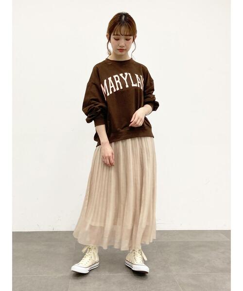 SLURR（スラ―）の「カレッジプリントオーバーサイズトレーナー（スウェット・レディース・クリーム/チョコ/グレイッシュベージュ/ライトグレー系1・FREE）」の9枚目の写真