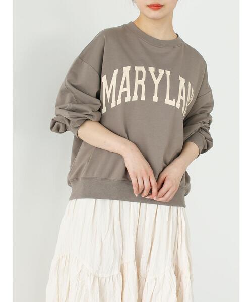 SLURR（スラ―）の「カレッジプリントオーバーサイズトレーナー（スウェット・レディース・クリーム/チョコ/グレイッシュベージュ/ライトグレー系1・FREE）」の12枚目の写真
