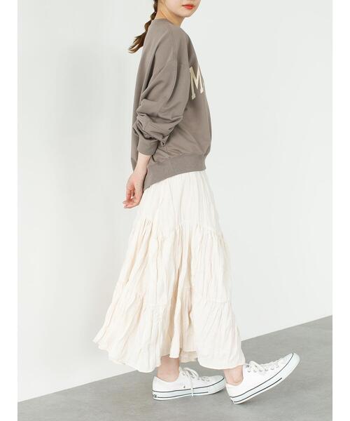 SLURR（スラ―）の「カレッジプリントオーバーサイズトレーナー（スウェット・レディース・クリーム/チョコ/グレイッシュベージュ/ライトグレー系1・FREE）」の13枚目の写真