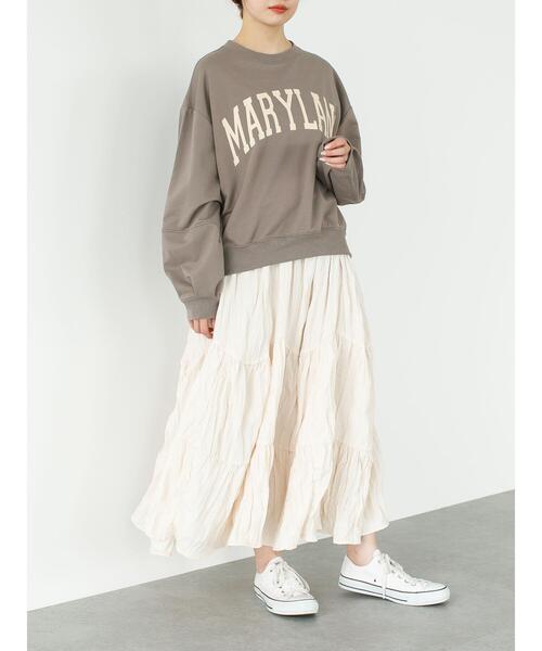SLURR（スラ―）の「カレッジプリントオーバーサイズトレーナー（スウェット・レディース・クリーム/チョコ/グレイッシュベージュ/ライトグレー系1・FREE）」の14枚目の写真