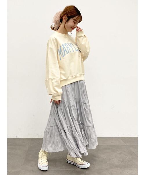 SLURR（スラ―）の「カレッジプリントオーバーサイズトレーナー（スウェット・レディース・クリーム/チョコ/グレイッシュベージュ/ライトグレー系1・FREE）」の18枚目の写真