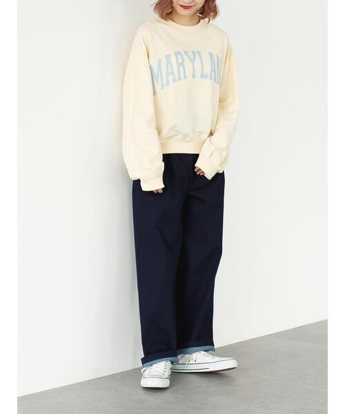 SLURR（スラ―）の「カレッジプリントオーバーサイズトレーナー（スウェット・レディース・クリーム/チョコ/グレイッシュベージュ/ライトグレー系1・FREE）」の21枚目の写真