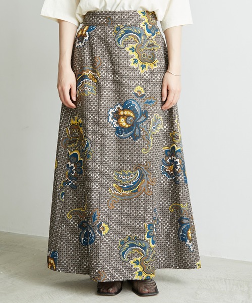 cardo fabrica（カルドファブリカ）の「◇アフリカンバティックテーパード台形マキシスカート（スカート・レディース・グレー/グリーン・FREE）」の18枚目の写真