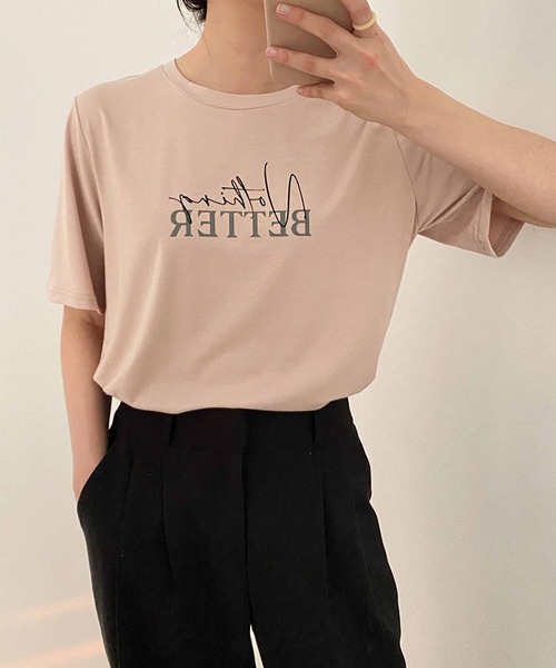 CEMONEMO（セモネモ）の「NOTHING BETTER ロゴ プリント Tシャツ（Tシャツ/カットソー・レディース・ホワイト/ピンク/イエロー・FREE）」の3枚目の写真