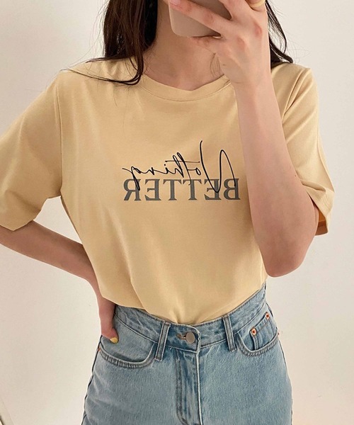 CEMONEMO（セモネモ）の「NOTHING BETTER ロゴ プリント Tシャツ（Tシャツ/カットソー・レディース・ホワイト/ピンク/イエロー・FREE）」の2枚目の写真