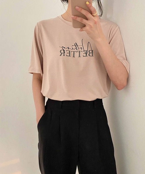 CEMONEMO（セモネモ）の「NOTHING BETTER ロゴ プリント Tシャツ（Tシャツ/カットソー・レディース・ホワイト/ピンク/イエロー・FREE）」の9枚目の写真