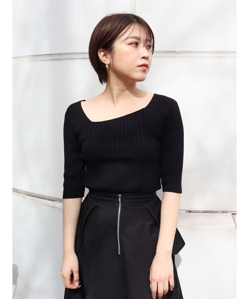 MURUA（ムルーア）の「ランダムリブニットハーフトップス（ニット/セーター・レディース・ブラック/ベージュ/オフホワイト/ブルー・FREE）」の20枚目の写真