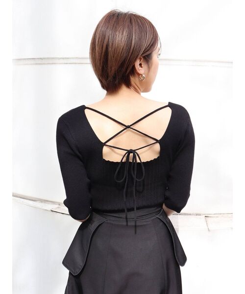 MURUA（ムルーア）の「ランダムリブニットハーフトップス（ニット/セーター・レディース・ブラック/ベージュ/オフホワイト/ブルー・FREE）」の11枚目の写真