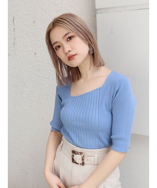 MURUA（ムルーア）の「ランダムリブニットハーフトップス（ニット/セーター・レディース・ブラック/ベージュ/オフホワイト/ブルー・FREE）」の6枚目の写真