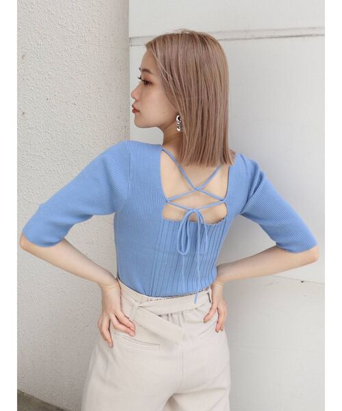 MURUA（ムルーア）の「ランダムリブニットハーフトップス（ニット/セーター・レディース・ブラック/ベージュ/オフホワイト/ブルー・FREE）」の21枚目の写真