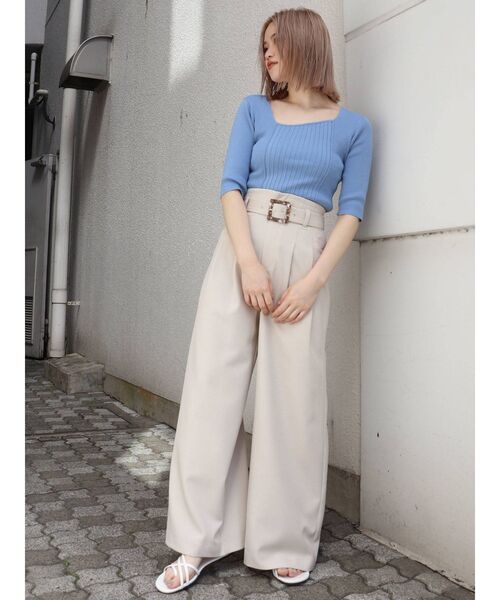 MURUA（ムルーア）の「ランダムリブニットハーフトップス（ニット/セーター・レディース・ブラック/ベージュ/オフホワイト/ブルー・FREE）」の12枚目の写真