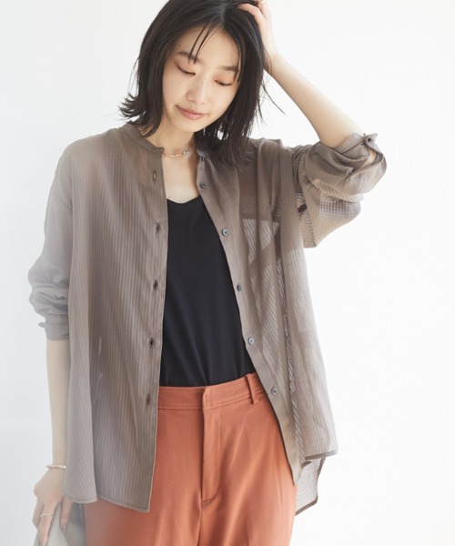 CRAFT STANDARD BOUTIQUE（クラフトスタンダードブティック）の「バンドカラードビーシアーシャツ　＊◇（シャツ/ブラウス・レディース・オフホワイト/モカ・FREE）」の2枚目の写真