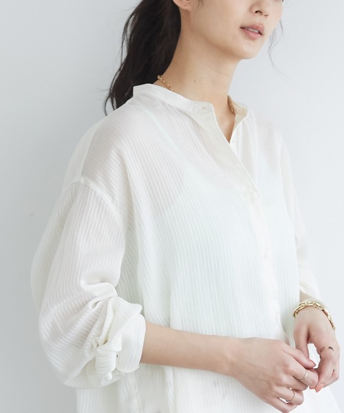 CRAFT STANDARD BOUTIQUE（クラフトスタンダードブティック）の「バンドカラードビーシアーシャツ　＊◇（シャツ/ブラウス・レディース・オフホワイト/モカ・FREE）」の12枚目の写真