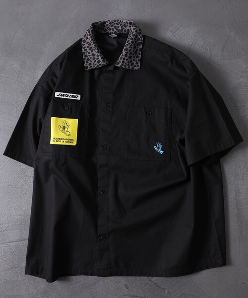 FREAK'S STORE（フリークスストア）の「WEB限定 SANTA CRUZ/サンタクルーズ 別注 ショートスリーブ クレリックワークシャツ/ビッグシルエット/レオパード柄/セットアップ対応（シャツ/ブラウス・メンズ・ブラック/ベージュ/サックスブルー/グレー系その他/ブラウン系その他/サーモンピンク/グレー系その他2・SMALL/MEDIUM/LARGE）」の19枚目の写真