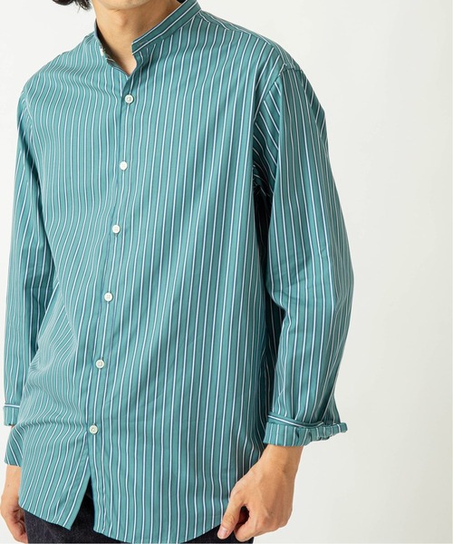 エディフィス　M 日本製　シャツ　バンドカラー　ストライプ　コットン EDIFICE（エディフィス）の「ストライプ バンドカラー シャツ（シャツ