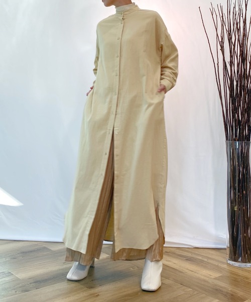 AZUL ENCANTO（アズールエンカント）の「マキシ丈ネルワンピース（シャツワンピース・レディース・ブラック/ベージュ・FREE）」の6枚目の写真