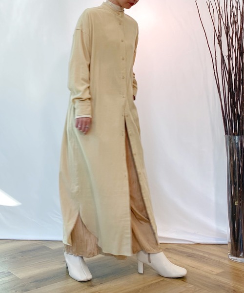 AZUL ENCANTO（アズールエンカント）の「マキシ丈ネルワンピース（シャツワンピース・レディース・ブラック/ベージュ・FREE）」の8枚目の写真