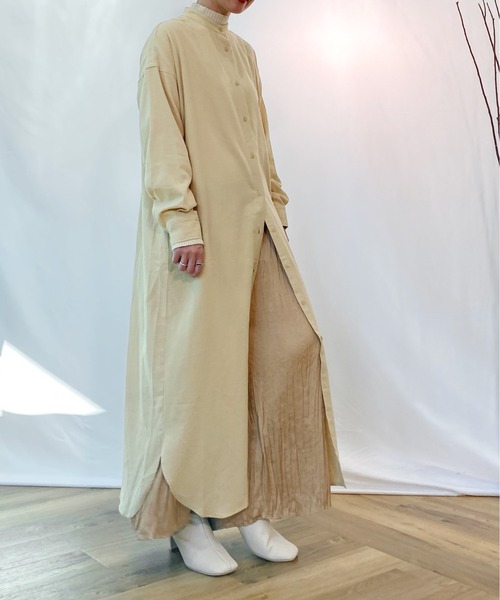 AZUL ENCANTO（アズールエンカント）の「マキシ丈ネルワンピース（シャツワンピース・レディース・ブラック/ベージュ・FREE）」の9枚目の写真