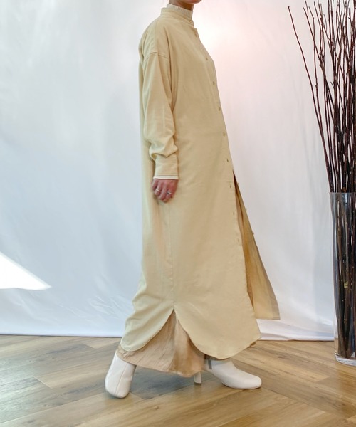 AZUL ENCANTO（アズールエンカント）の「マキシ丈ネルワンピース（シャツワンピース・レディース・ブラック/ベージュ・FREE）」の10枚目の写真