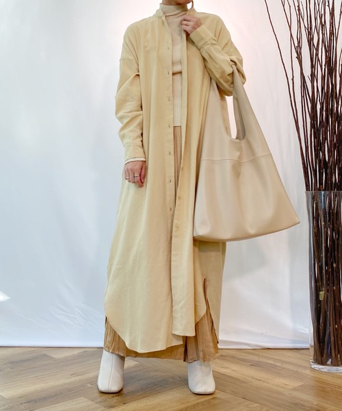 AZUL ENCANTO（アズールエンカント）の「マキシ丈ネルワンピース（シャツワンピース・レディース・ブラック/ベージュ・FREE）」の12枚目の写真