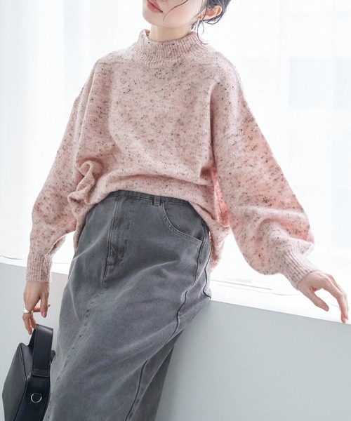 anown(アノン)の「ネップデザインモックネックボリュームスリーブニット(ニット/セーター・レディース・ブラック/ピンク・FREE)」の20枚目の写真