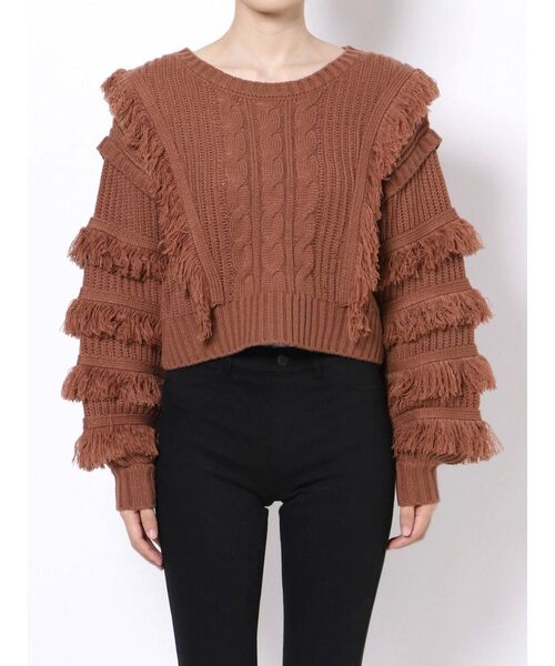 CALNAMUR（カルナムール）の「フリンジ2WAYニット（ニット/セーター・レディース・カーキ/ブラウン/レッド・FREE）」の7枚目の写真