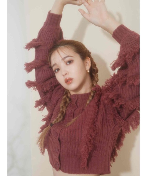 CALNAMUR（カルナムール）の「フリンジ2WAYニット（ニット/セーター・レディース・カーキ/ブラウン/レッド・FREE）」の3枚目の写真