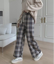 SONYUNARA ビンテージチェックワイドフィットゴムパンツ