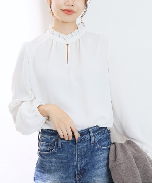 La TOTALITE(ラトータリテ)の「《追加》ジョーゼットフリルスキッパーブラウス◆(シャツ/ブラウス・レディース・ネイビー/ブラック系その他/ホワイト・FREE)」の2枚目の写真
