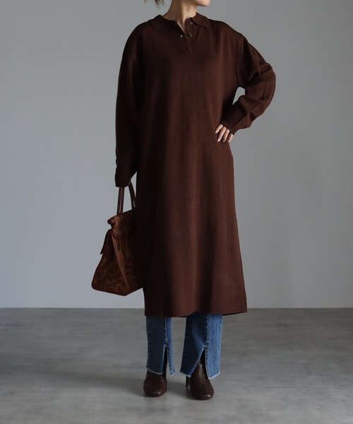 21 秋冬新作 ポロニットワンピース