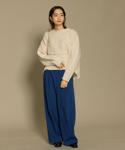 KBF(ケイビーエフ)の「ケーブルパッチワークニット(ニット/セーター・レディース・グレー/アイボリー/ブルー系その他・ONE)」の10枚目の写真