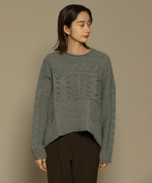 KBF(ケイビーエフ)の「ケーブルパッチワークニット(ニット/セーター・レディース・グレー/アイボリー/ブルー系その他・ONE)」の15枚目の写真