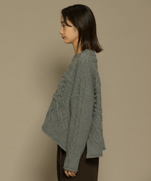 KBF - 新品▷KBF＊ケーブルパッチワークニット OFF KBF（ケイビーエフ）の「ケーブルパッチワークニット（ニット