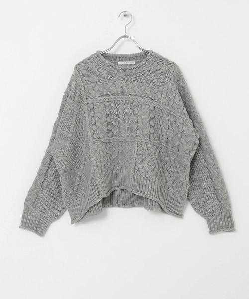 KBF(ケイビーエフ)の「ケーブルパッチワークニット(ニット/セーター・レディース・グレー/アイボリー/ブルー系その他・ONE)」の16枚目の写真