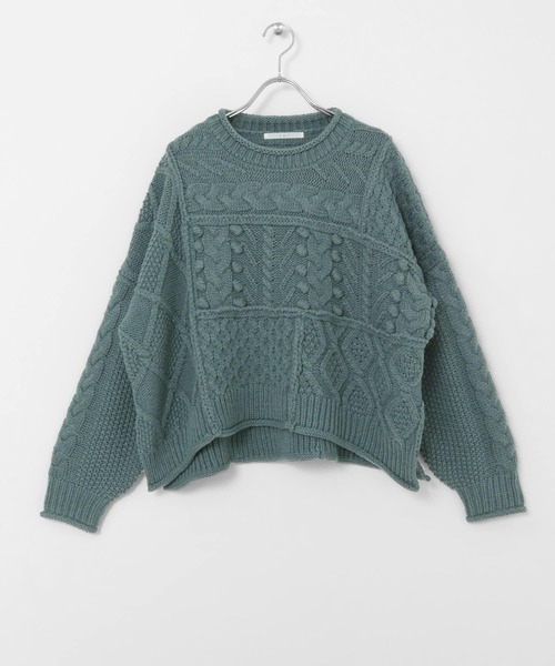 KBF(ケイビーエフ)の「ケーブルパッチワークニット(ニット/セーター・レディース・グレー/アイボリー/ブルー系その他・ONE)」の20枚目の写真