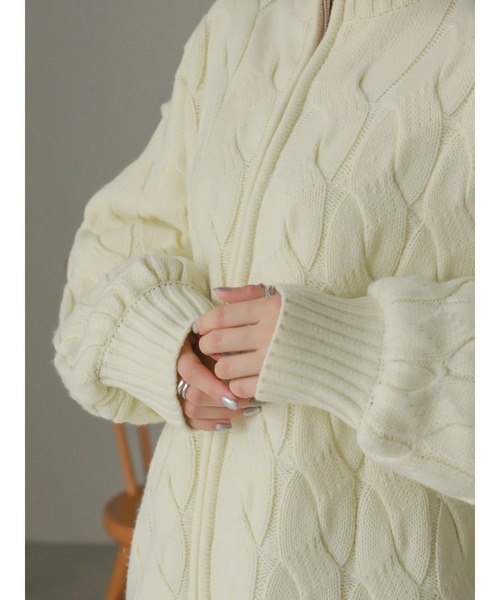 AMERICAN HOLIC（アメリカンホリック）の「ケーブルニットZIPブルゾン（カーディガン/ボレロ・レディース・アイボリー・M/L）」の5枚目の写真