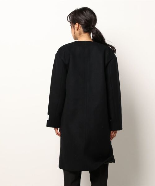 新品⭐ノーカラーコート⭐36(S)黒 quaranciel: スライバー ウール ミックス ノーカラー ケープ ハーフ