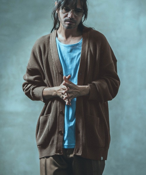 ANGENEHM（アンゲネーム）の「mcg2994- 畦編みルーズカーディガン (MADE IN JAPAN)（カーディガン/ボレロ・メンズ・ブルー系その他/ブルーグレー/ブラウン・S/M/L）」の3枚目の写真