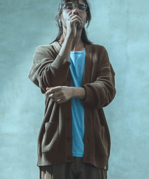 ANGENEHM（アンゲネーム）の「mcg2994- 畦編みルーズカーディガン (MADE IN JAPAN)（カーディガン/ボレロ・メンズ・ブルー系その他/ブルーグレー/ブラウン・S/M/L）」の18枚目の写真