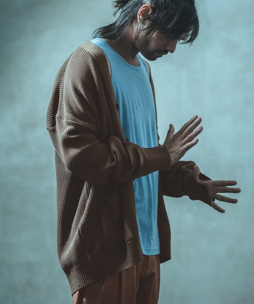 ANGENEHM（アンゲネーム）の「mcg2994- 畦編みルーズカーディガン (MADE IN JAPAN)（カーディガン/ボレロ・メンズ・ブルー系その他/ブルーグレー/ブラウン・S/M/L）」の19枚目の写真