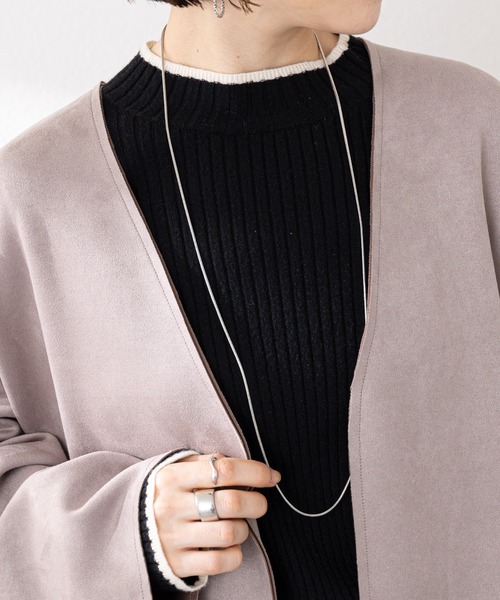 DISCOAT（ディスコート）の「フェイクスエードノーカラーコート（ノーカラーコート・レディース・アイボリー/グレー・FREE）」の6枚目の写真