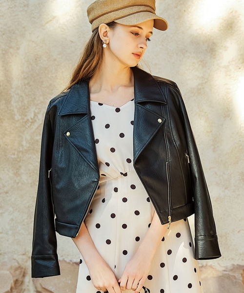 NOELA(ノエラ)の「フェイクレザーライダースジャケット(ライダースジャケット・レディース・ブラック/オフホワイト/ベージュ・フリー)」の1枚目の写真