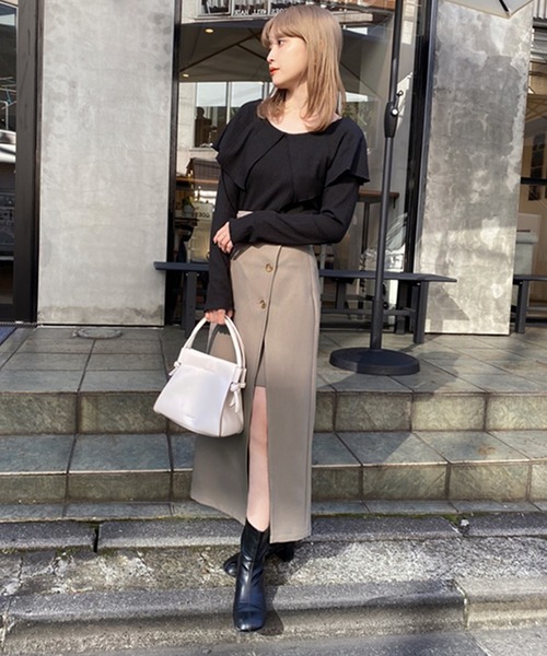 one after another NICE CLAUP（ワンアフターアナザーナイスクラップ）の「サイドボタンスリットスカート（スカート・レディース・アイボリー/ブラック/杢グレー/ベージュ・FREE）」の14枚目の写真