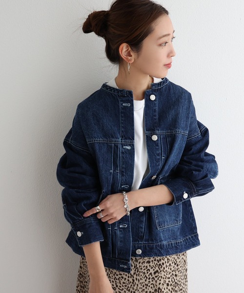 andme（アンドミー）の「ツイルオーバーサイズノーカラーデニム