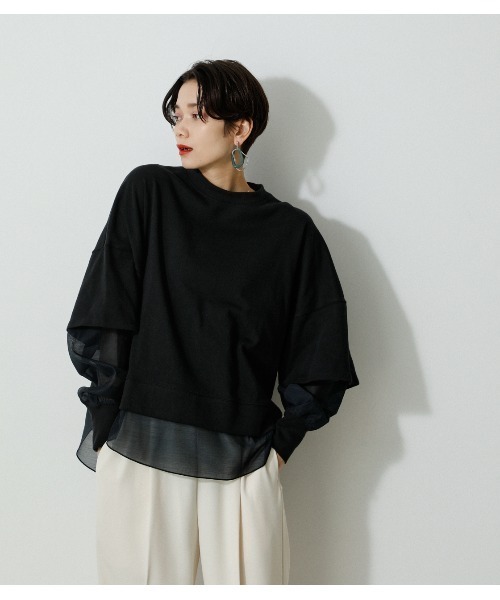 AZUL by moussy（アズールバイマウジー）の「SHEER LAYERED TOPS/シアーレイヤードトップス（シャツ/ブラウス・レディース・ブラック/アイボリー/ミント・FREE）」の5枚目の写真