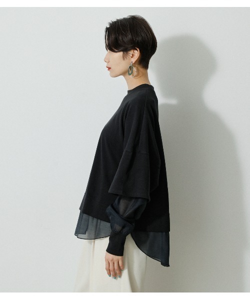 AZUL by moussy（アズールバイマウジー）の「SHEER LAYERED TOPS/シアーレイヤードトップス（シャツ/ブラウス・レディース・ブラック/アイボリー/ミント・FREE）」の8枚目の写真