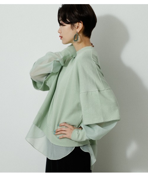 AZUL by moussy（アズールバイマウジー）の「SHEER LAYERED TOPS/シアーレイヤードトップス（シャツ/ブラウス・レディース・ブラック/アイボリー/ミント・FREE）」の14枚目の写真