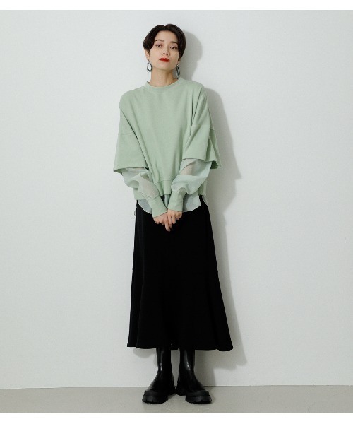 AZUL by moussy（アズールバイマウジー）の「SHEER LAYERED TOPS/シアーレイヤードトップス（シャツ/ブラウス・レディース・ブラック/アイボリー/ミント・FREE）」の15枚目の写真